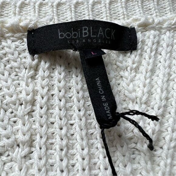 Revolve Bobi Black Cozy Cotton Sweater Womens Large Snow Cream Rib Knit Neutral - Picture 7 of 10